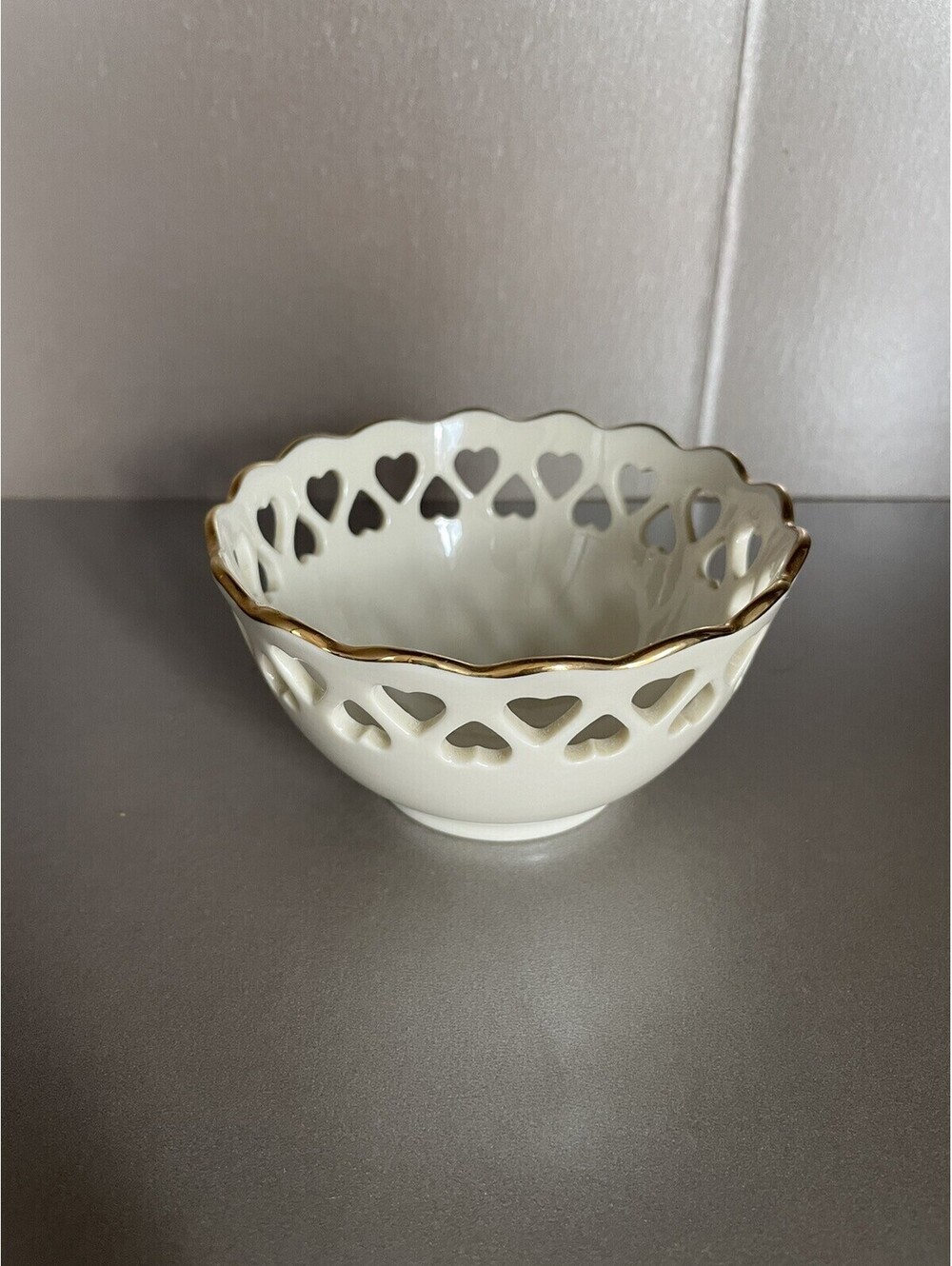 Lenox Lace Hearts & Rose Embossed Candy Dish with Gold Rims